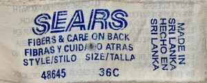 label from Sears bra, 1990s