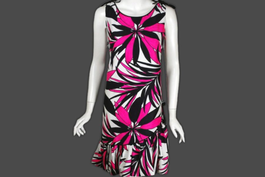 Hot pink and black wild print 1960s dress