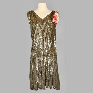 Golden beaded and sequined mid-1920s flapper dress