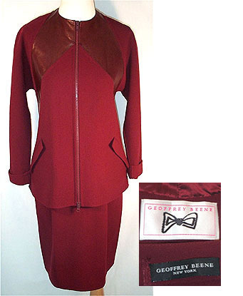 1990s cranberry skirt suit with leather detail Courtesy of designertrend.com