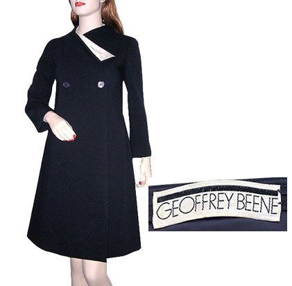 1960s navy wool coat dress with ivory satin accent Courtesy of bigchief173