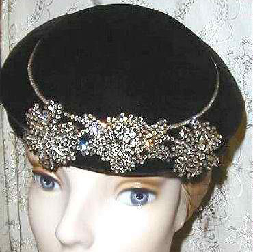 early 1950s Lilly Daché (one of a kind) rhinestone encrusted hat - Courtesy of ruedelapaix