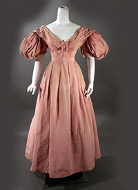 1835 rose silk Bengaline ballgown - Courtesy of contentmentfarmantiques.com