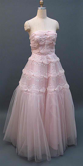  1955 pink net formal dress - Courtesy of pastperfectvintage.com