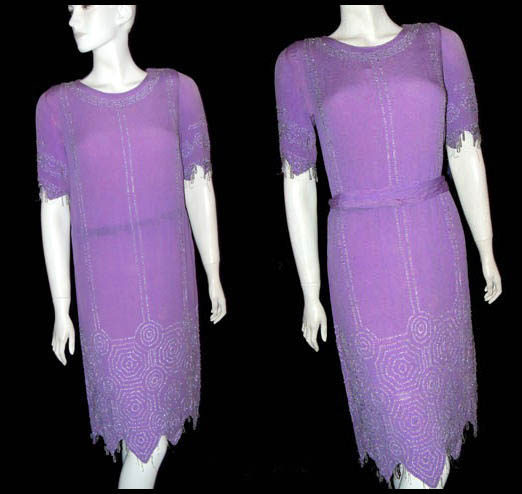 mid 1920s lilac silk and glass bead dress - Courtesy of pinkyagogo