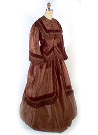 1869 - 1870 brown silk moiré & velvet gown - Courtesy of pastperfectvintage.com