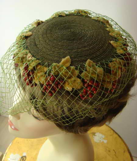  1950s Dior leaves & berries pillbox hat - Courtesy of cur.iovintage