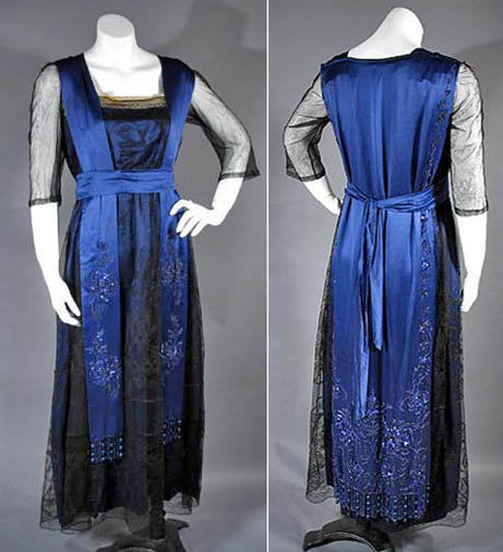 1916 satin dress with beading - Courtesy of pastperfectvintage.com