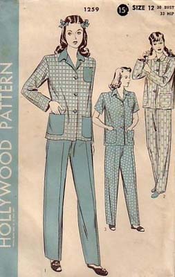 Vintage 1940s pajama pattern  - Courtesy of fuzzylizziepatterns