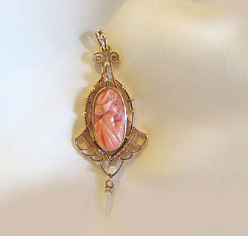  1910s coral cameo lavalier - Courtesy of specialsomethings