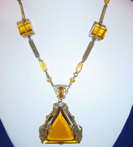 early 1930s Czech topaz glass & brass necklace - Courtesy of cur.iovintage