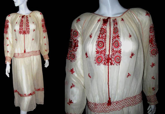  1920s Hungarian red embroidery on gauze dress - Courtesy of pinkyagogo