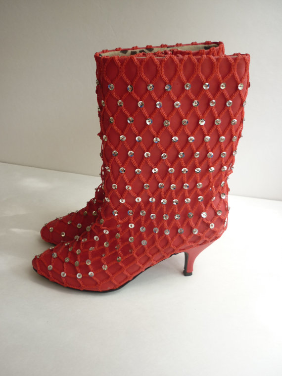 1980s fishnet and sequins boots - Courtesy of decotodiscovintage