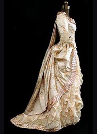 1882 floral silk gown w/ Watteau back - Courtesy vintagetextile.com 