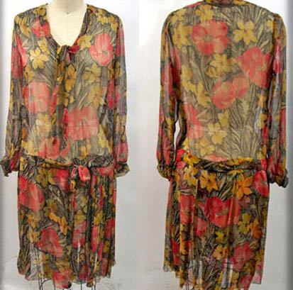1920s silk chiffon with floral print - Courtesy of noblesavagevintage com