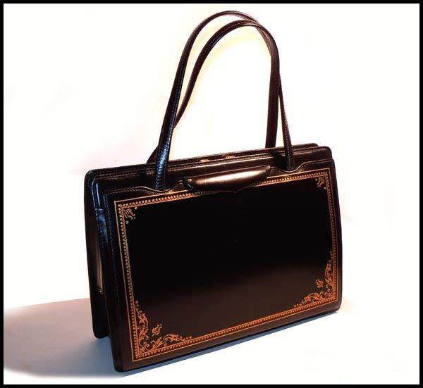 1960s Leather School Italy handbag 24k gold trim - Courtesy of pinkyagogo
