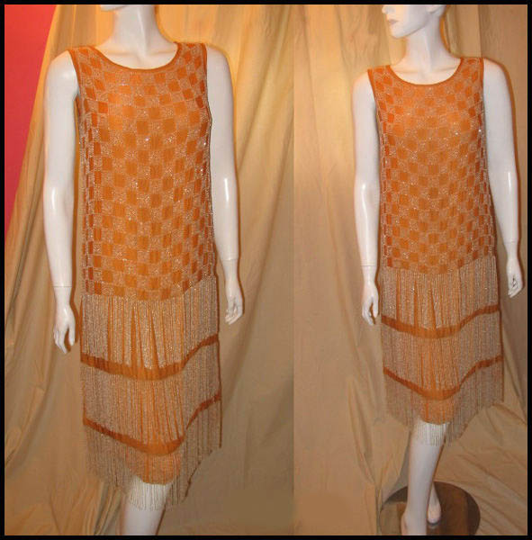 mid 1920s glass beads on tangerine silk dress - Courtesy of pinkyagogo