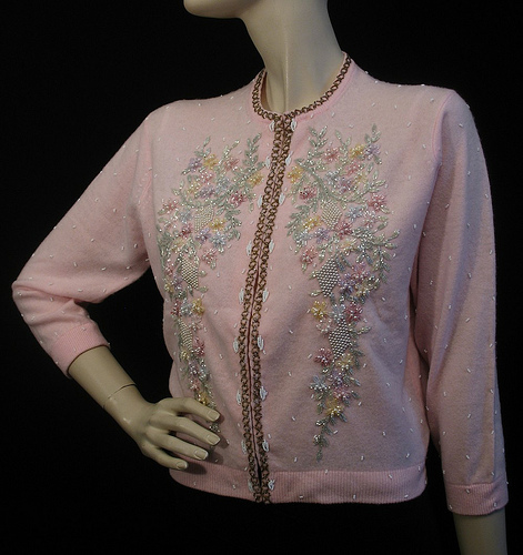 1950s Beaded Sweater: Lambs Wool Cashmere Finish - Courtesy of themerchantsofvintage