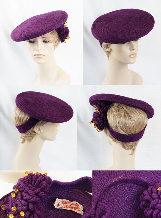 1940s Everitt Knit purple tambourine hat -  Courtesy of alleycatsvintage