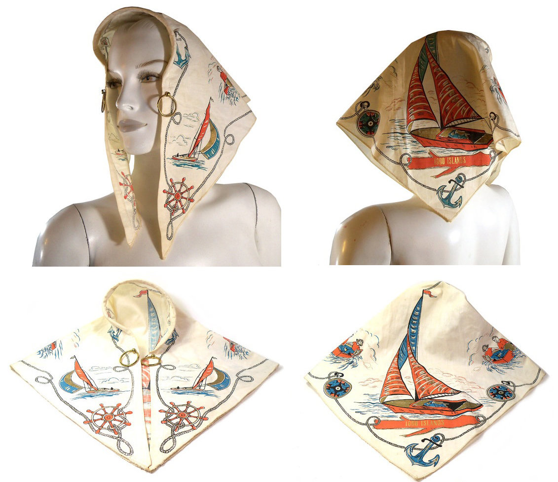1950s souvenir headkerchief with attached earrings  - Courtesy of pinkyagogo