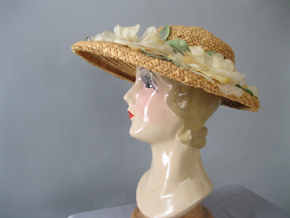 1940s natural straw and floral picture hat - Courtesy of Lady Scarletts