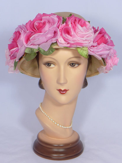 1950s straw with silk roses Easter hat  - Courtesy of myvintageclothesline