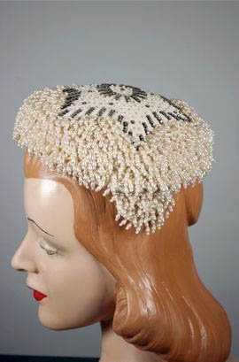 1950s ivory pearls rhinestones bridal hat -  Courtesy of vivavintageclothing