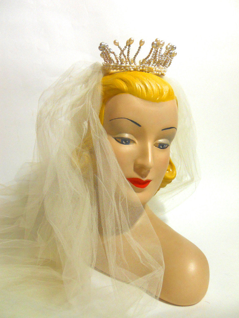 1960s pearl wedding veil  - Courtesy of dorotheascloset
