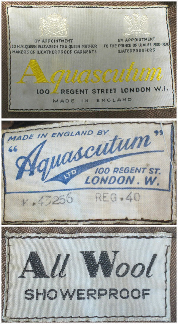 from a 1950s mens overcoat, Main label, pocket label, content label  - Courtesy of themerchantsofvintage
