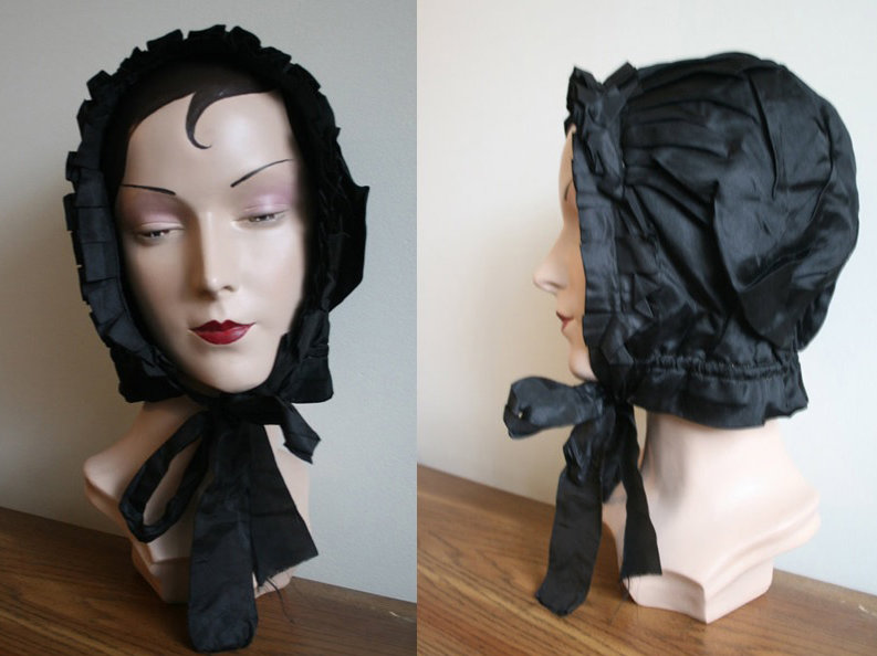 Victorian mourning bonnet  - Courtesy of adelinesattic