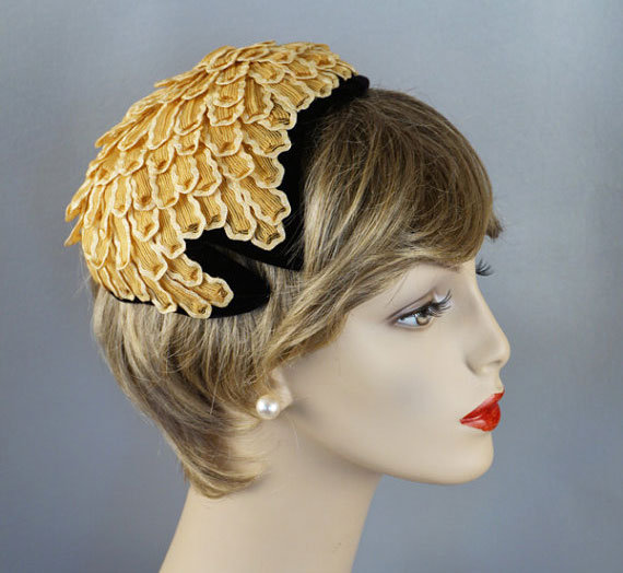 1950s Schiaparelli gold petal cocktail hat - Courtesy of alleycatsvintage