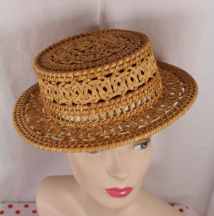 1950s novelty woven straw boater hat - Courtesy of cmpollack