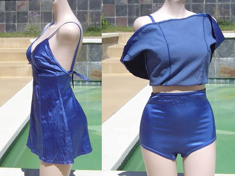 a 1930s two piece satin bathing suit Courtesy of glamoursurf