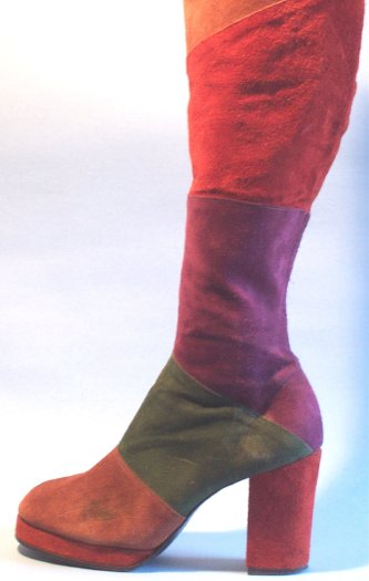 Spanish patchwork suede knee-boot c. 1974