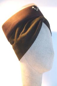 American “V” for victory rhinestone trimmed wool turban c. 1945