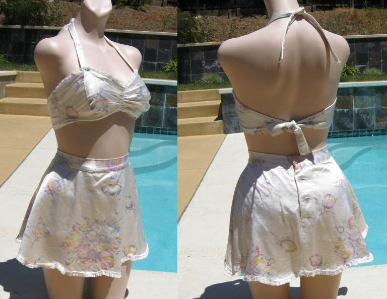 a 1940s two piece satin halter swimsuit - Courtesy of glamoursurf