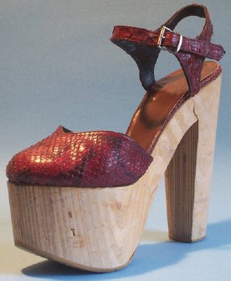 Italian red snakeskin and wood platforms c. 1975