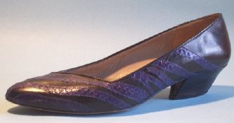 French black leather and purple snakeskin pump c. 1985
