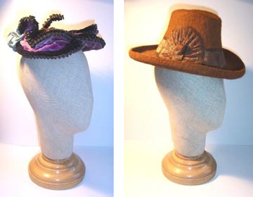 American purple velvet hat, c. 1894 Canadian mannish styled sporting hat, c. 1896