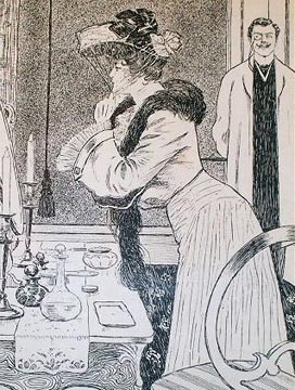 Woman adjusting hat illustration 1903