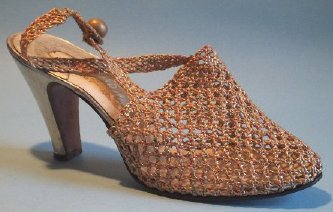 Italian silver kid and woven cellophane sling-back pump by Ferragamo c. 1938