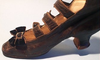 American black leather sandal boot with black velvet bow vamp c. 1880_