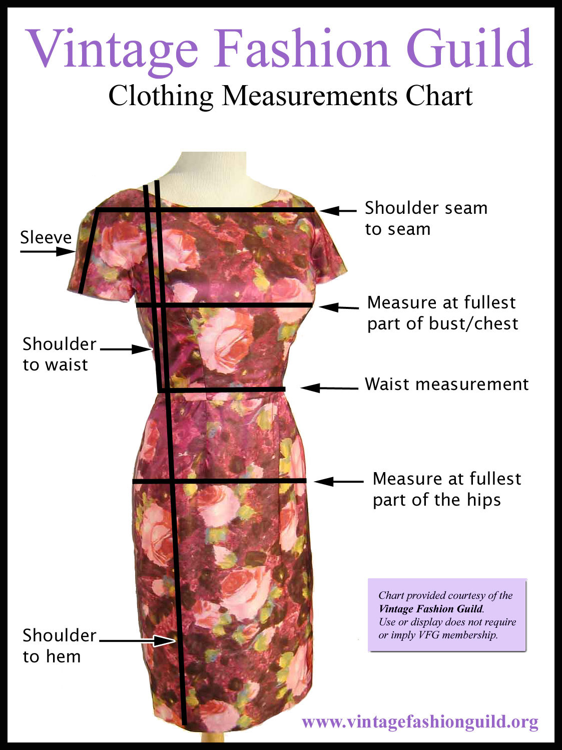 Vintage Fashion Guild Clothing Measurement Chart