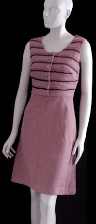 c. 1964 Wool ‘Ginger Group’ dress with mock buttoned front and horizontal stripes  Courtesy of emmapeelpants