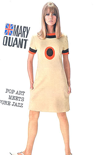 Pattie Boyd in a Mary Quant creation using a target motif