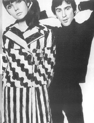 Ossie Clark creation using quilted op art fabric modelled by Chrissie Shrimpton
