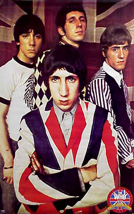 The Who in more pop art mod gear such as jackets made out of flags    and drummer Keith Moon on the left with a version of Blaze on his t shirt