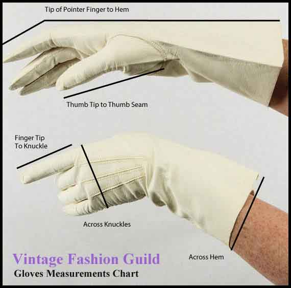 Vintage Fashion Guild Glove Measurement Chart - Courtesy of The Vintage Fashion Guild