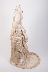 side view of New Zealand wedding dress, 1880
