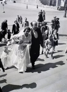 1948 bride arriving at church, Hungary